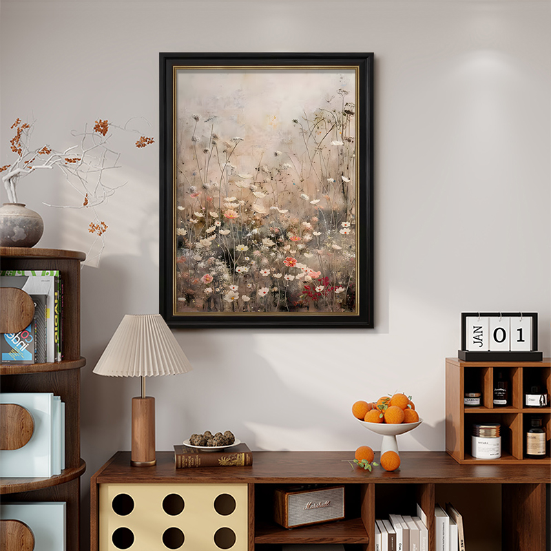 装饰画玄关餐厅中古风花卉油画复古手绘高级感客厅沙发背景墙挂画图片