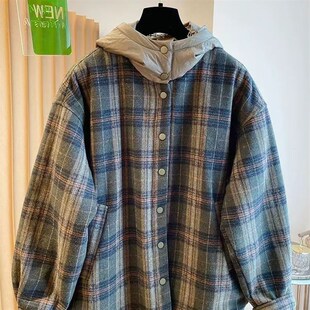特大码 棉衣 300斤格k子棉服外套男女秋冬季 宽松加厚保暖连帽情侣装
