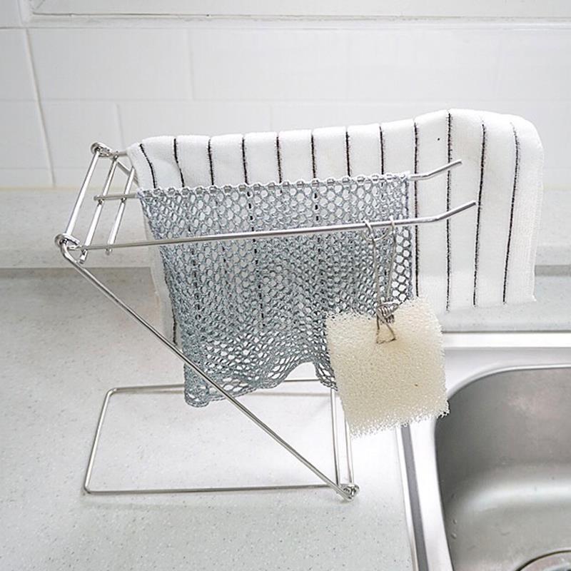 米间 可折叠不锈钢抹布架ins厨房台面抹布沥水架免打孔立式晾晒架