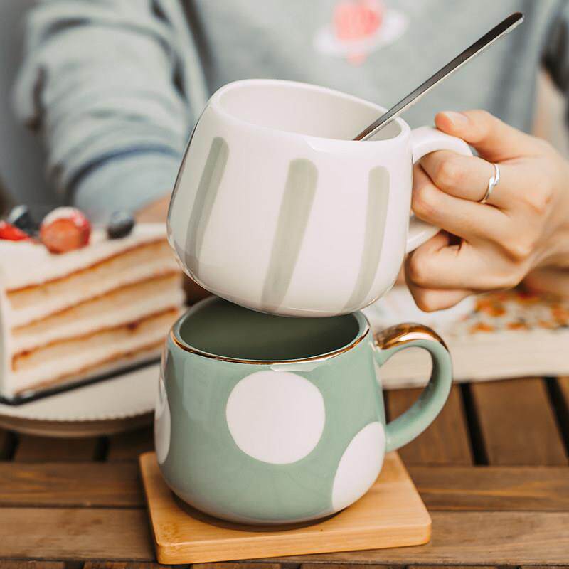 陶瓷马克杯ins 简约北欧带勺家用喝水杯子可爱女办公室早餐咖啡杯