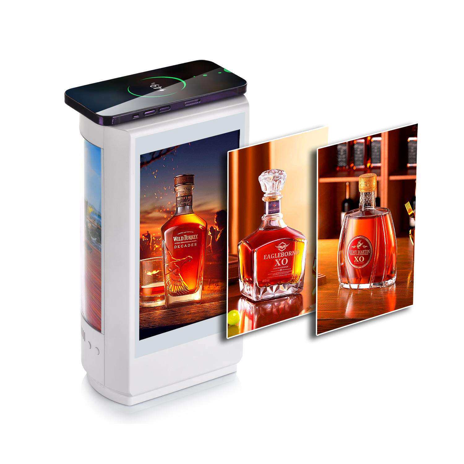 RK3566无线充吧台餐厅桌面广告机带7寸LCD和曲面LED背光灯显示