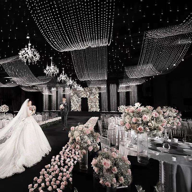 婚庆波浪水晶珠帘珠串珠链婚礼水晶串吊顶线帘装饰水波帘挂好发货