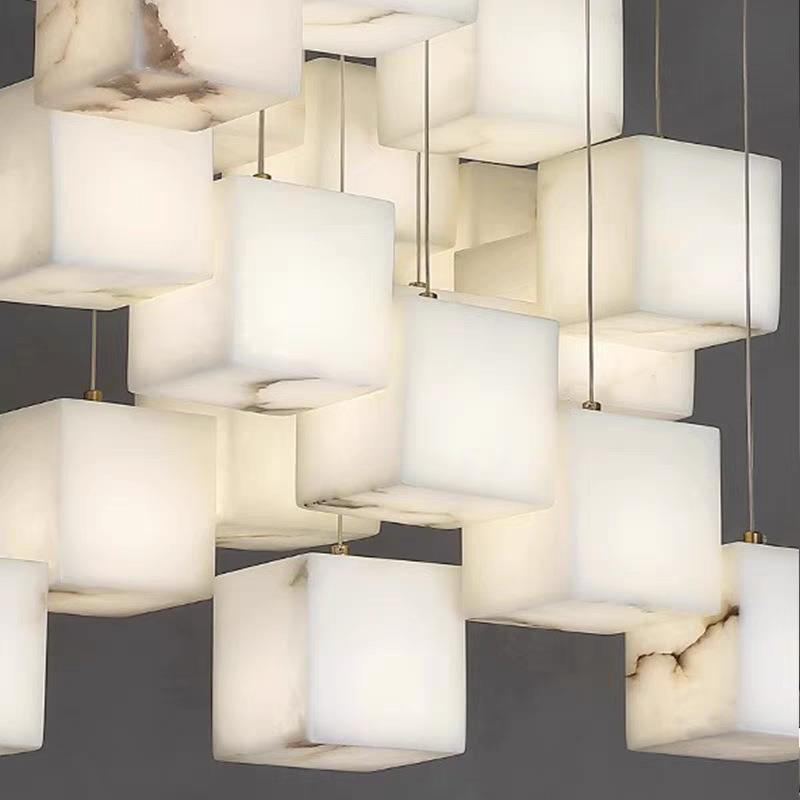 简约现代设计师全铜新中式云石吊灯别墅大厅客厅loft旋转楼梯灯具