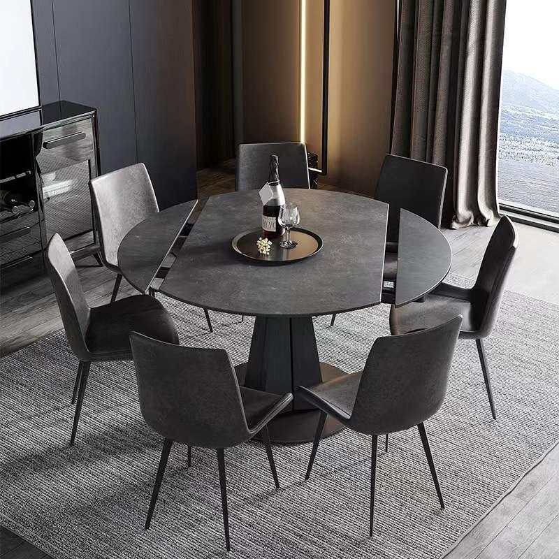 意式岩板餐桌方圆两用旋转伸缩圆桌家用小户型多功能变形餐桌M228