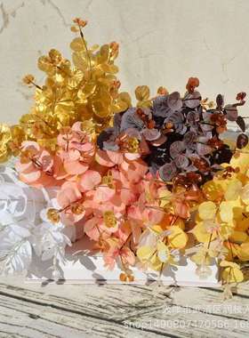 仿真16头尤加利叶婚庆摄影植物背景墙假花金钱草叶绿色插花波斯草