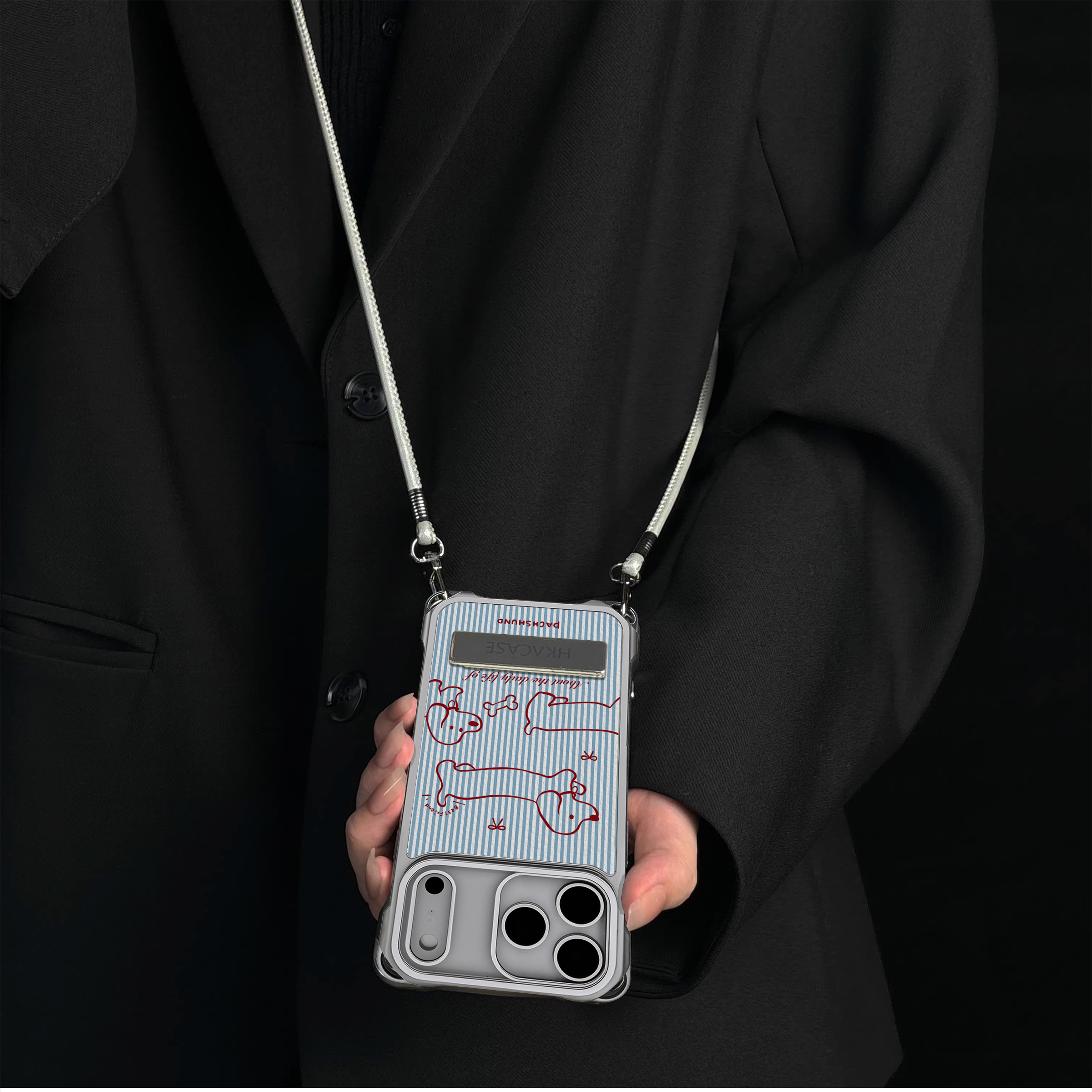 【爆款推荐】条纹小狗斜挎手机壳