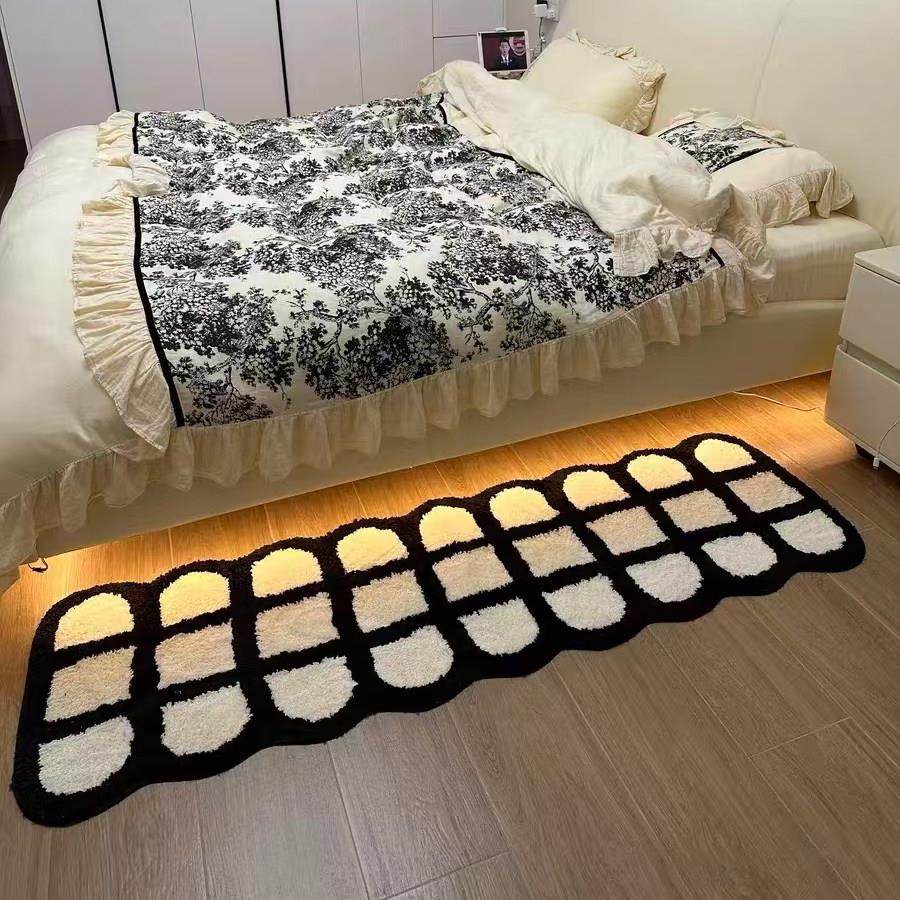 黑白格子地毯卧室床边毯高级感ins风脚垫主卧毛绒地垫床前小地毯,居家布艺,床边毯,淘宝优惠券,粉丝福利购,淘宝优惠卷