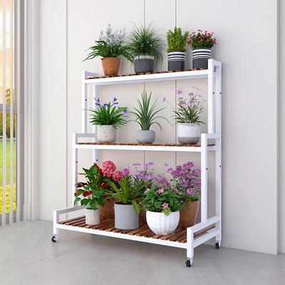 2025新款花架置物架阳台客厅落地式花盆铁艺实木阶梯带轮移动多层