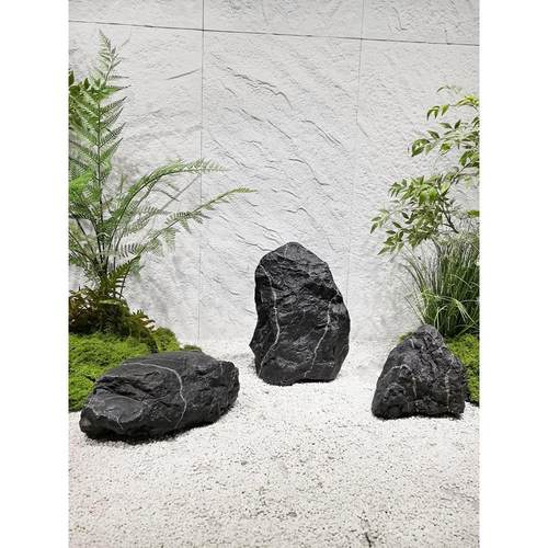 彷真石头摆件户外庭院黑山石造景装饰室内软装园林景观雕塑假山石