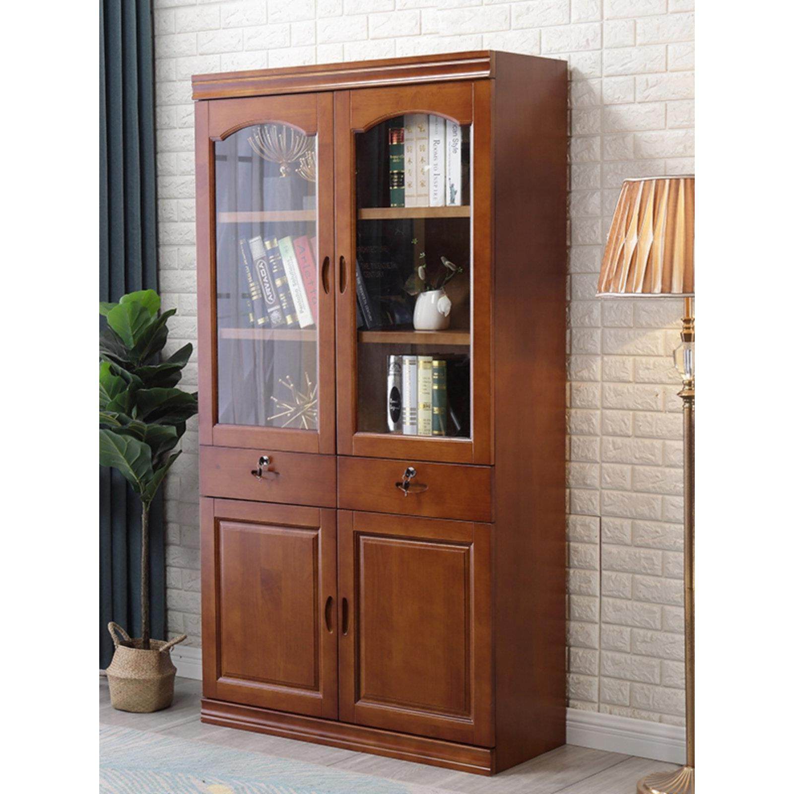 新中式实木书柜玻璃门书柜家用落地墙储物架现代简约储物柜,住宅家具,组合书柜,淘宝优惠券,粉丝福利购,淘宝优惠卷