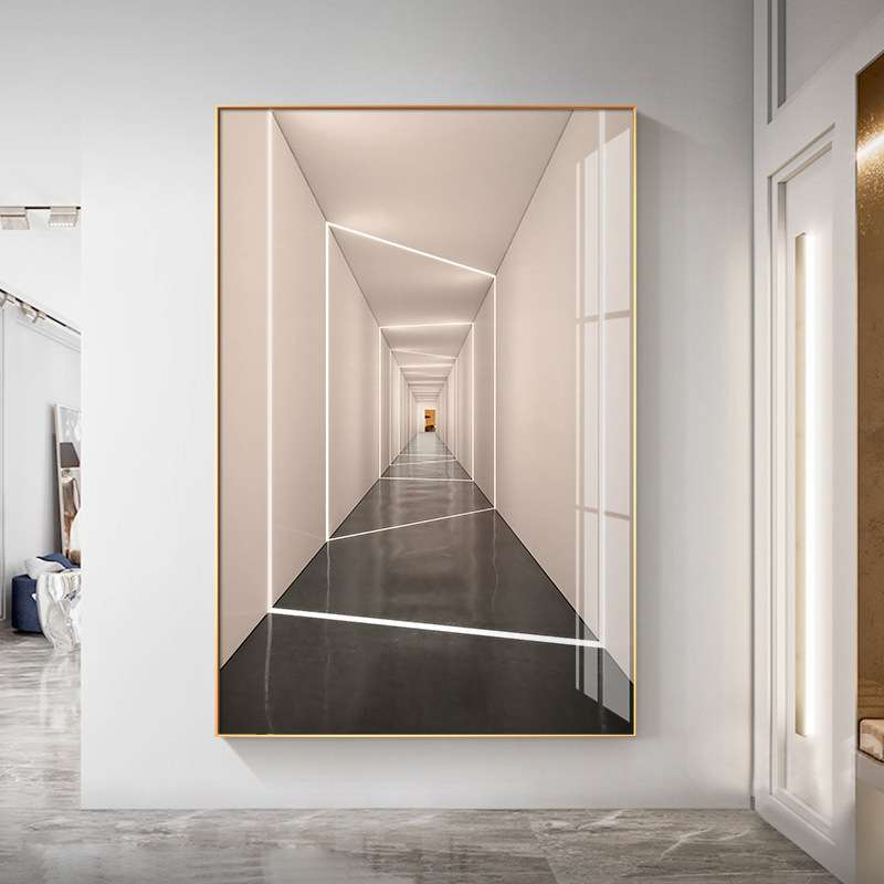 现代简约玄关装饰画几何工业风走廊过道竖版挂画轻奢空间延伸壁画图片