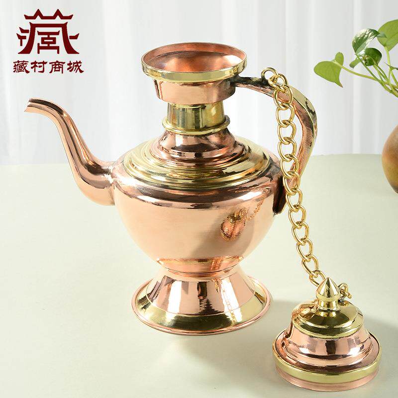 红铜水壶贲巴壶灌顶摆件室内家用供具用品铜雕花净水瓶供水壶摆件