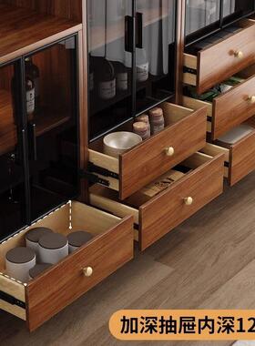 Yla新中式客厅欧松板酒柜展示柜书柜一体靠墙小户型玻璃门实木餐