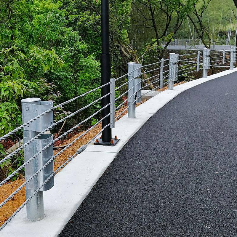 公路山路防撞五索六索绳索护栏景区河道钢丝绳护栏缆索护栏国标