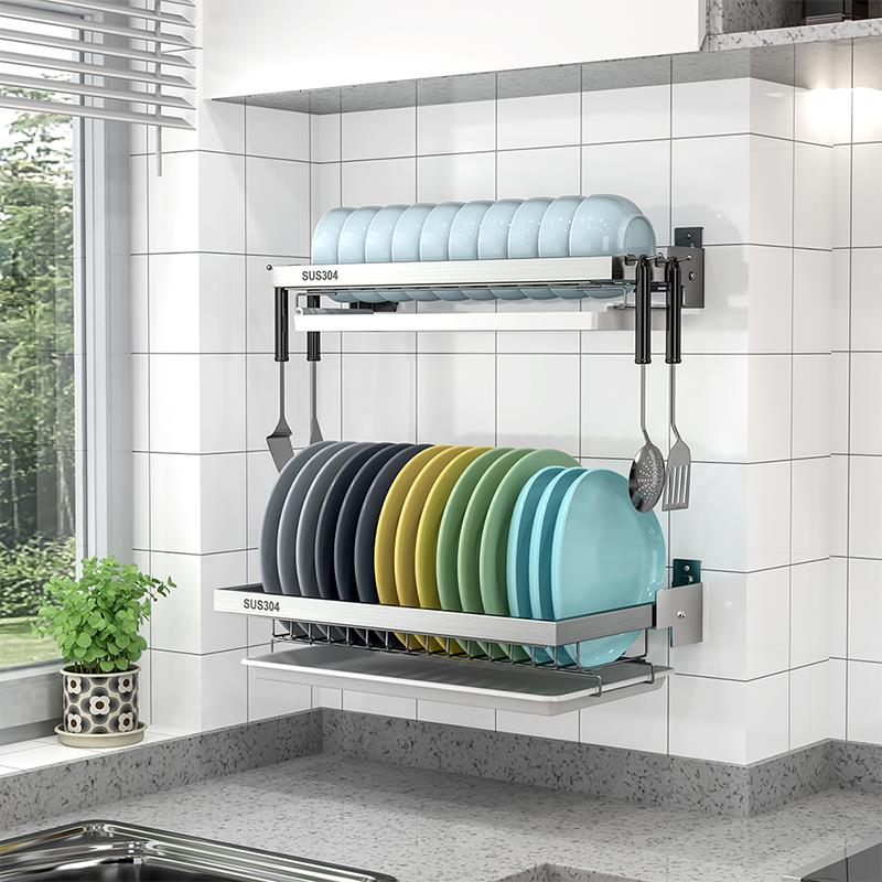 3QCC04锈钢折叠不碗碟架水碗盘沥架厨房置架免打孔壁挂物收纳筷子