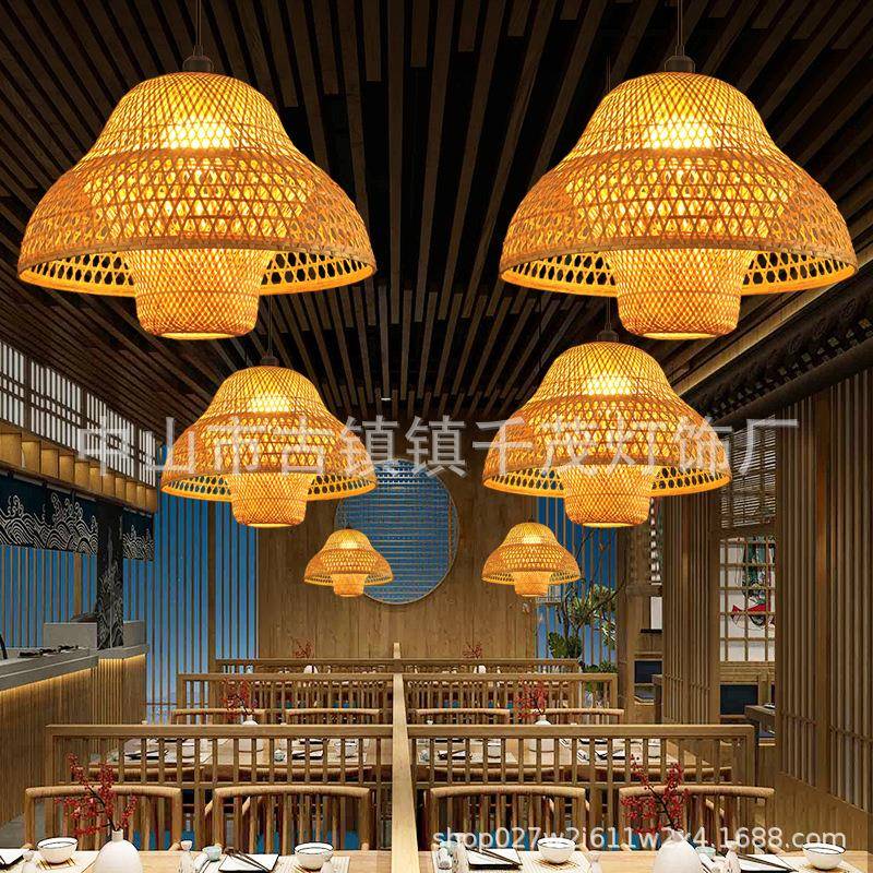 中式简约竹艺餐馆竹编吊灯田园餐厅饭店民宿茶室卧室阳台日式灯笼