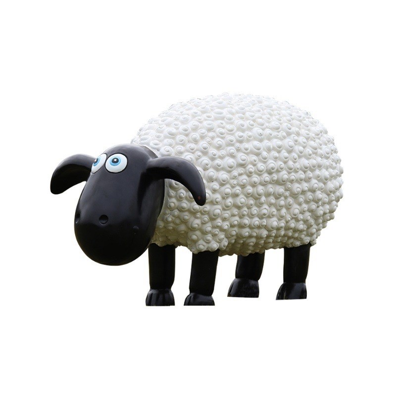 网红户外卡通卷毛羊玻璃钢雕塑园林景观小品摆件公园小区草坪装饰