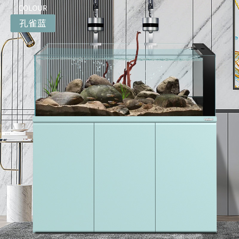 老渔匠原生溪流缸鱼缸不锈钢底滤家用大型造景生态水族箱超白缸
