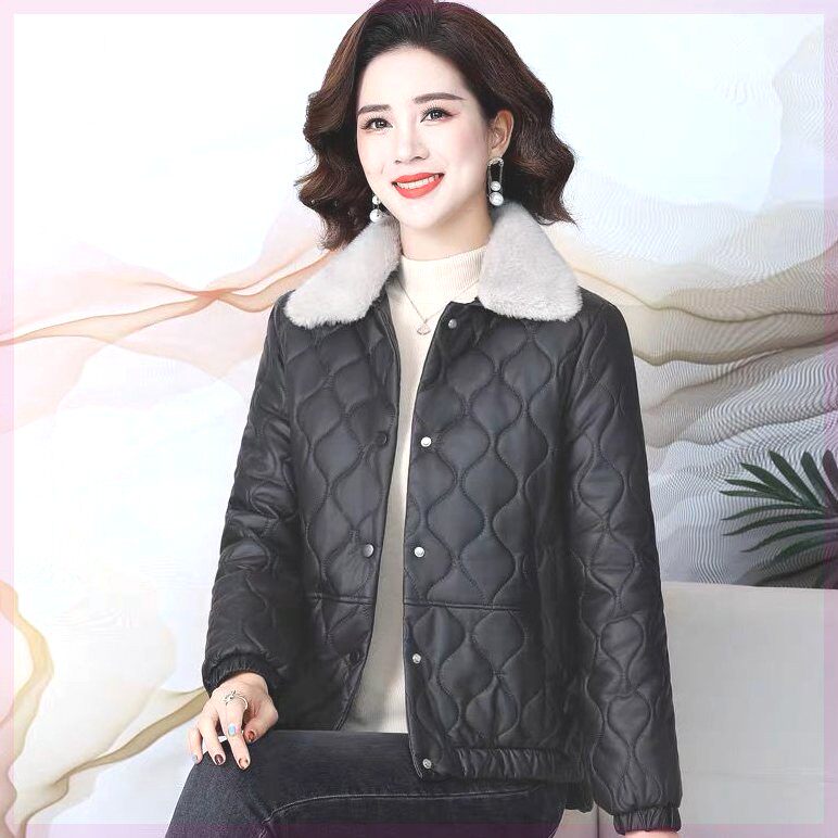 不裂皮免洗羽绒棉服女短款皮衣秋冬新款时尚洋气减龄百搭加厚外套