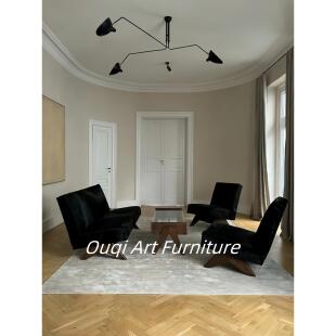 中世纪覆制单人扶手椅沙发椅子柚木实木覆古昌迪加尔沙发椅子双人