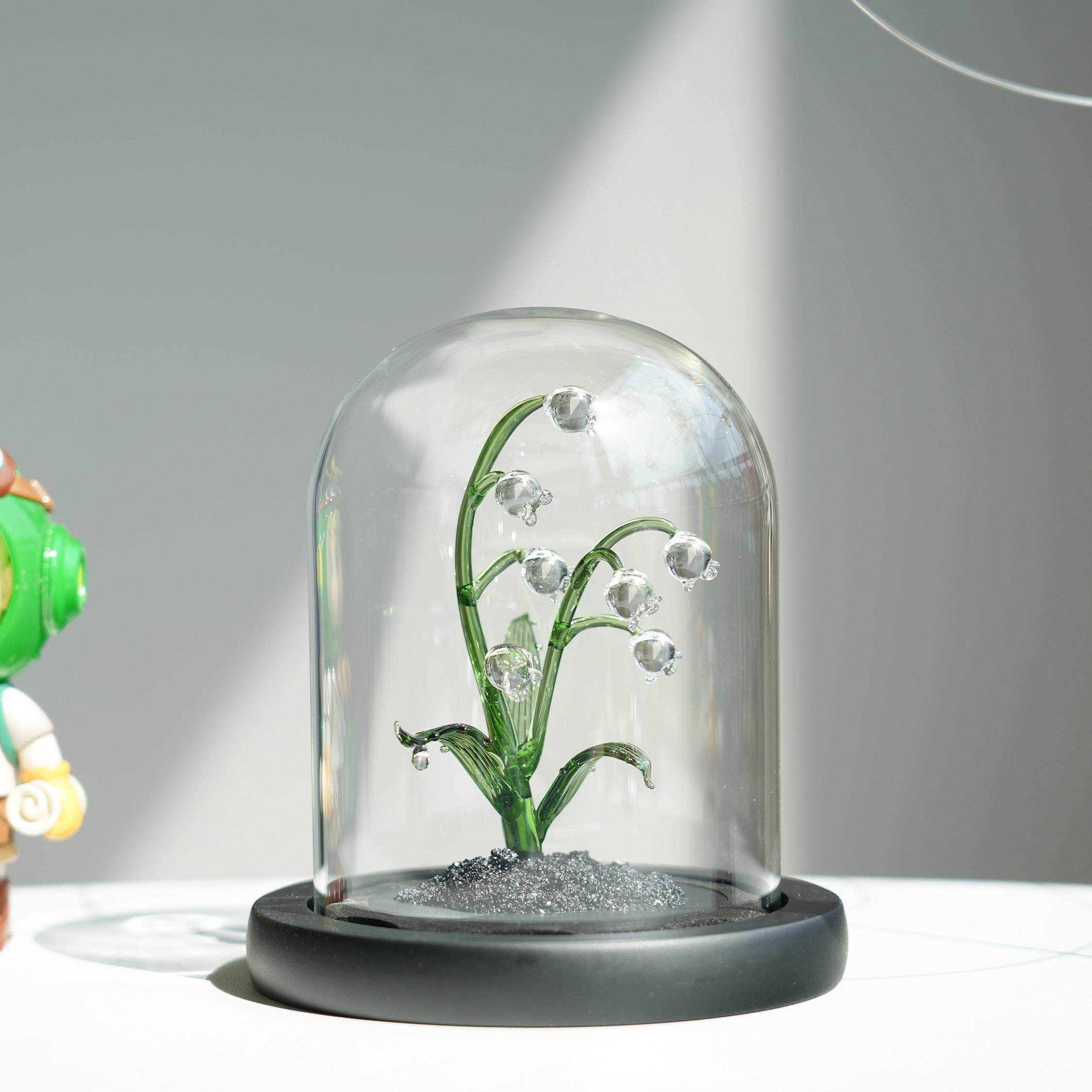 淄博琉璃手作彷真铃兰花桌面摆件玻璃罩永生花治愈系创意生日礼物