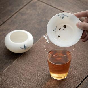 手绘兰花陶瓷茶漏茶滤斗茶隔组合功夫茶具配件泡茶过滤分离器
