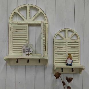 法式覆古做旧木艺假窗框壁饰圆弧窗户客厅饭厅花园庭院民宿壁挂