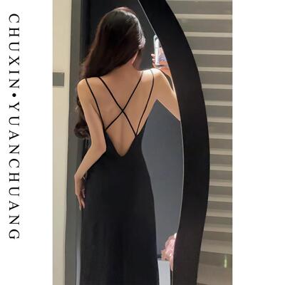 纯欲交叉露背睡裙女士家居服睡衣裤套组气质时尚显瘦减龄夏季高级