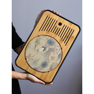 创意速干吸水茶盘家用墨彩干泡台储水排水泡茶功夫茶具竹托盘沥水