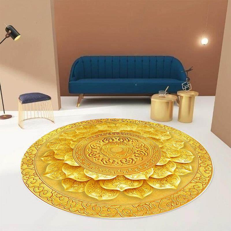 圆形地毯新中式卧室地垫客厅茶几垫试衣间茶室花朵书房金色莲花垫,居家布艺,地毯,淘宝优惠券,粉丝福利购,淘宝优惠卷