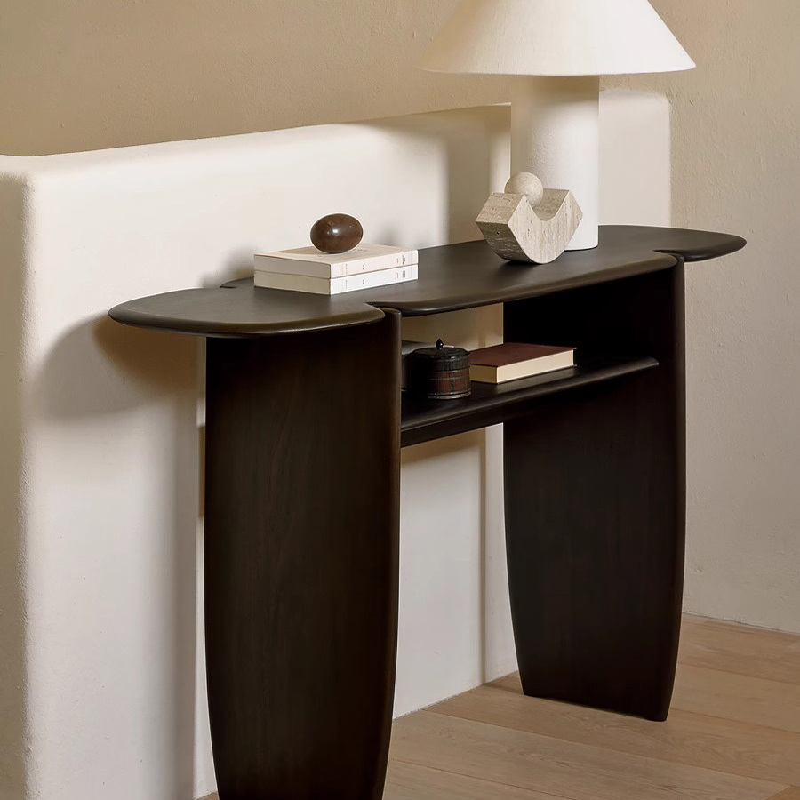 复古侘寂风白蜡木玄关桌入户正门玄关台门厅隔断柜别墅客厅条案台