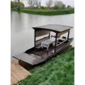 木船观光手画船景区游玩电动单蓬船中式 画舫餐饮船摇橹水上乌篷船