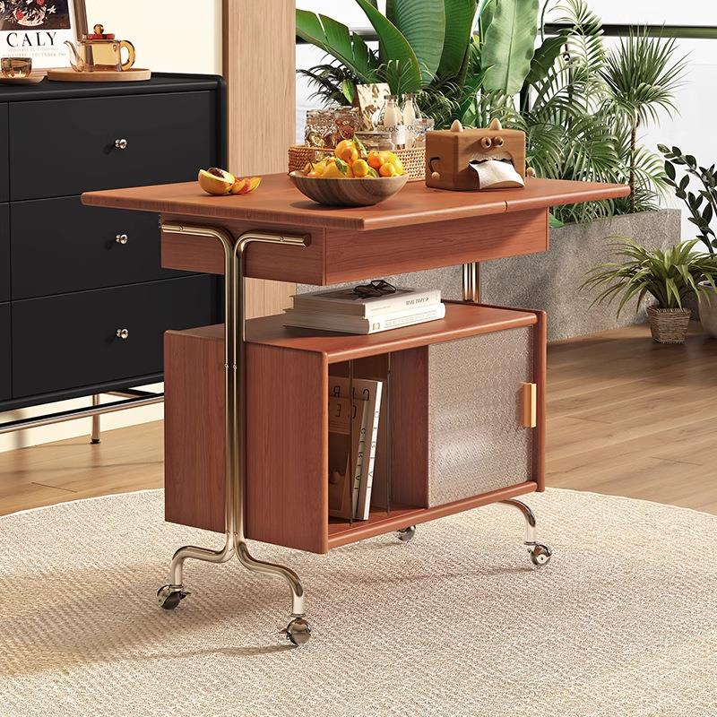 全实木可移动边几折叠茶几小户型客厅小型边柜樱桃木沙发小推车