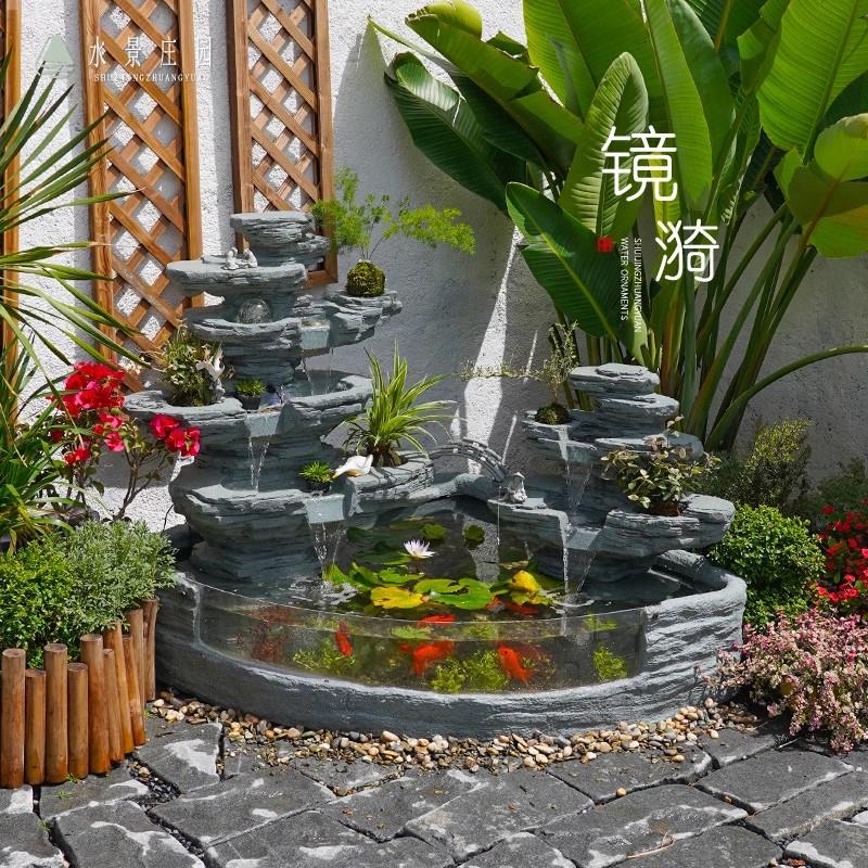 户外庭院假山流水喷泉摆件院子水池造景鱼池家庭室外花园景观水泵