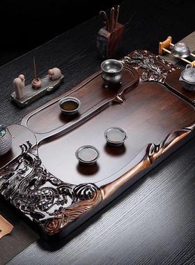 Sounder 高档黑檀木茶盘实木整块原木茶海茶托家用茶具排水新茶台