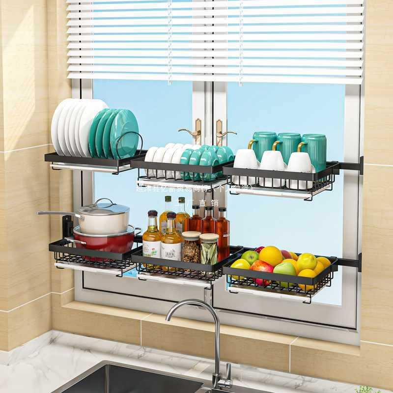 碗盘沥水架不锈钢厨房置物架放碗碟沥水篮窗台伸缩碗架收纳架壁挂