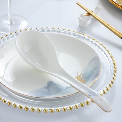 家用骨瓷大汤勺长把盛汤勺子家用陶瓷长柄勺新款瓷饭勺喝汤大勺子