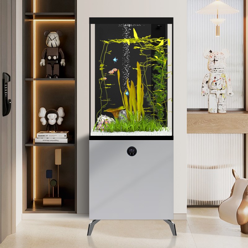 汉霸2024新款底滤鱼缸客厅家用小型超白玻璃造景水族箱智能落地