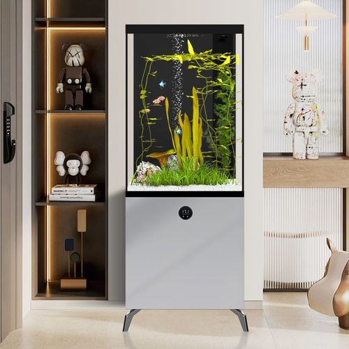 汉霸2024新款底滤鱼缸客厅家用小型超白玻璃造景水族箱智能落地