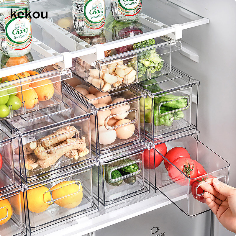 可扣抽屉式冰箱收纳盒鸡蛋悬挂篮整理储物盒厨房长方形蔬菜保鲜盒,收纳整理,食物收纳盒,淘宝优惠券,粉丝福利购,淘宝优惠卷
