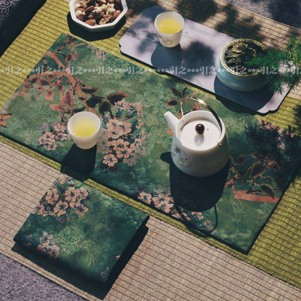 引之复古红云纱茶席茶垫文艺素雅茶道零配桌旗干泡席方茶布小桌垫