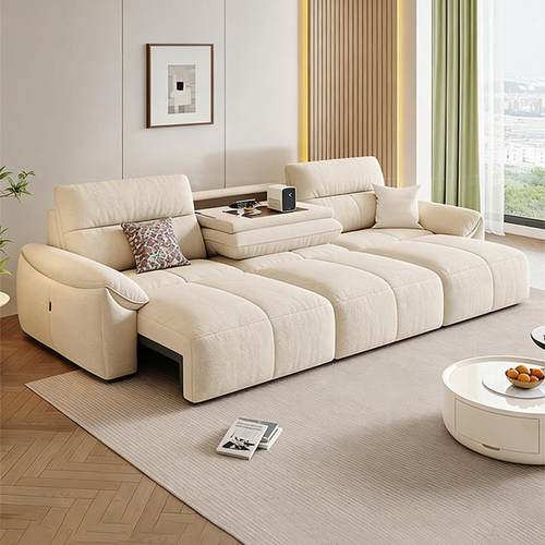 奶油风电动布艺沙发床多功能翻到几客厅现代简约直排可伸缩沙发床