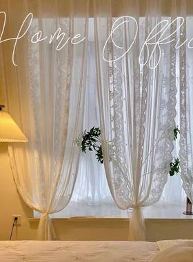 免打孔法式蕾丝纱帘橱飘贴窗隔窗断术窗帘白色阳台客魔厅04009穿