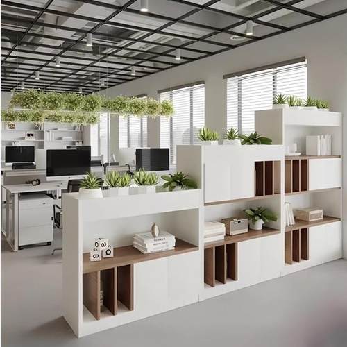 办公室木质隔断柜文件柜储物柜屏风装饰花槽柜置物架工位遮挡边柜