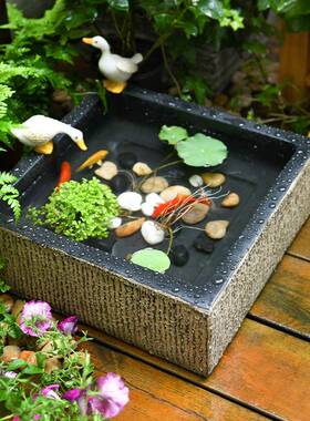 庭院水井装饰摆件花园小鱼池水培盆景水景中式天台仿古造景鱼缸