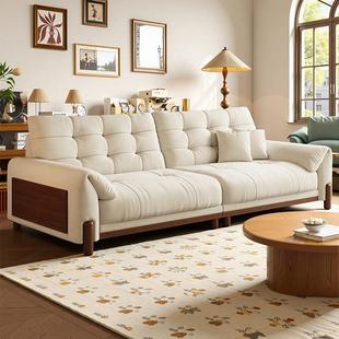 政府补贴法式 原木复古客厅高脚绒布沙发 奶油云朵泡芙沙发2025新款