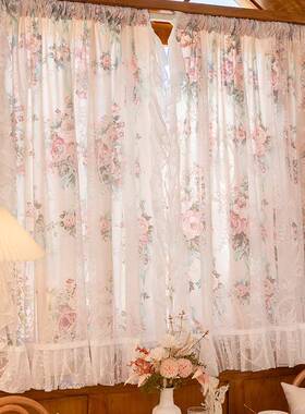 法式覆古风田园布纱体双层蕾丝透纱帘透光不人公一主窗帘56307卧