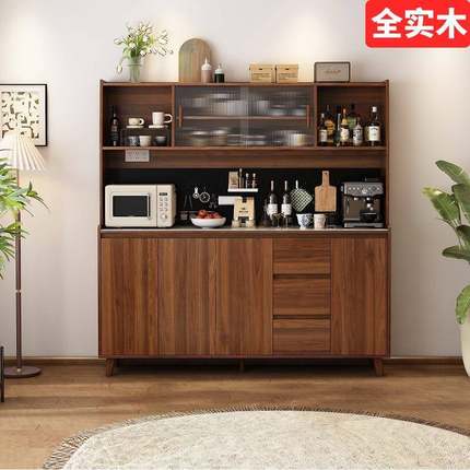 全实木餐边柜靠墙一体置物柜橱柜家用厨房收纳茶水柜边柜客厅酒柜