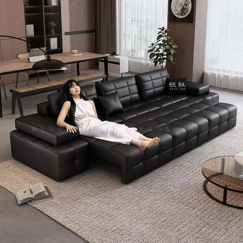 恒社 意式劳伦斯真皮艺沙发客厅多功能电动两用可伸缩平移零靠墙