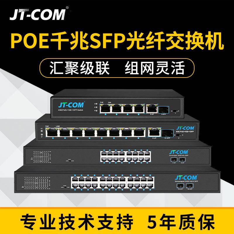 千兆POE光口交换机1光2光4/8/16电5口光纤交换机POE供电串联级联